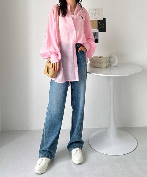 「U.S. POLO ASSN.」 長袖ブラウス LARGE ネイビー レディース_画像5