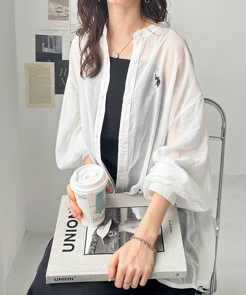 「U.S. POLO ASSN.」 長袖ブラウス LARGE ネイビー レディース_画像6