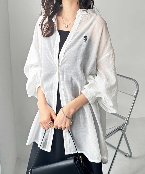「U.S. POLO ASSN.」 長袖ブラウス LARGE ネイビー レディース_画像8