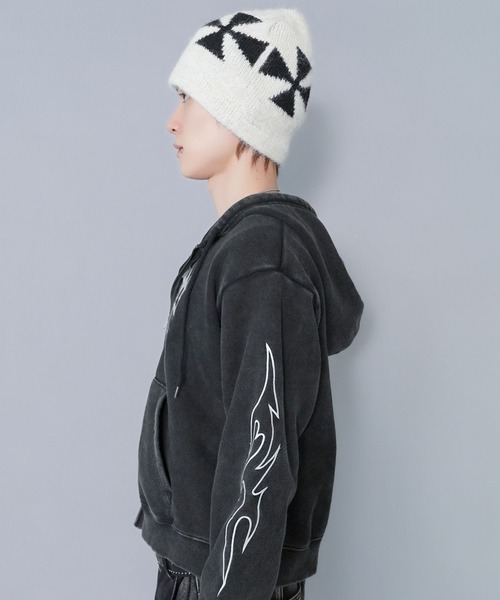 ニット帽　ビーニー　クロス　クロスモチーフ ニット帽 ニットキャップ 「Never mind the XU」cross beanie