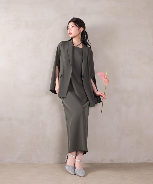 Kana ドレス シングルジャケット 袖ファスナー Iライン ワンピース 2点