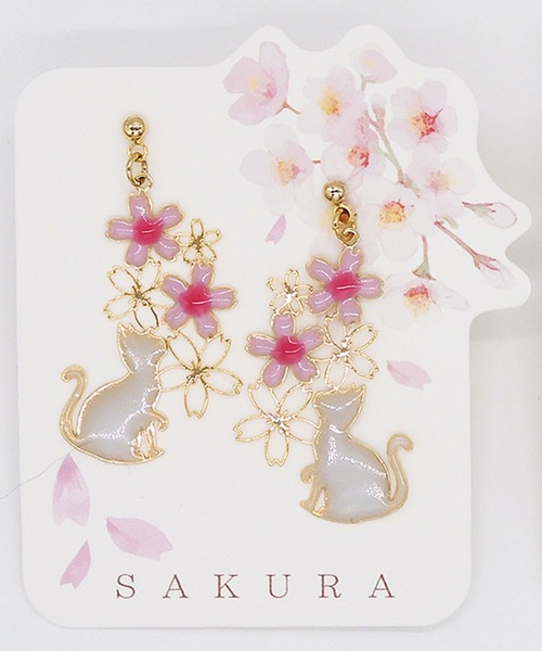 gargle（ガーグル） ピアス ガーグル：SAKURAシリーズ ねこと桜白ねこ
