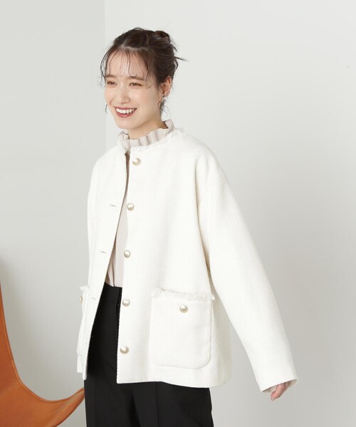 「N.(N. Natural Beauty Basic)」 ノーカラージャケット SMALL ネイビー レディース_画像2