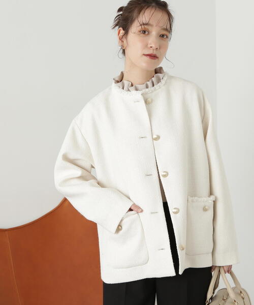 「N.(N. Natural Beauty Basic)」 ノーカラージャケット SMALL ネイビー レディース_画像3