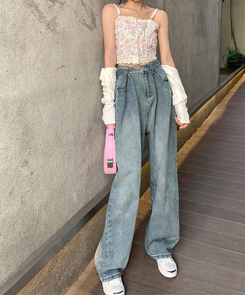 「me+em select」 デニムパンツ MEDIUM ライトブルー レディース_画像4