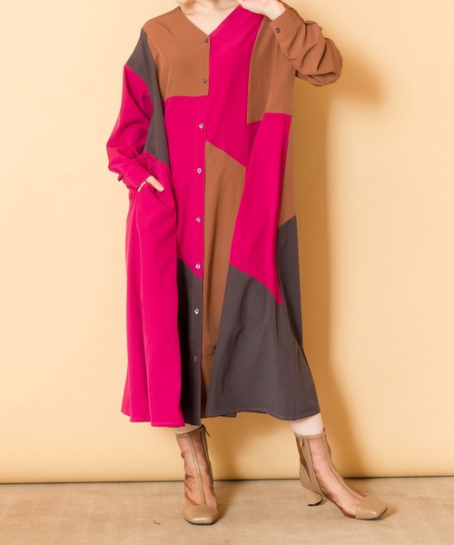 「OSMOSIS」 長袖ワンピース ONE SIZE ブラウン レディース_画像9