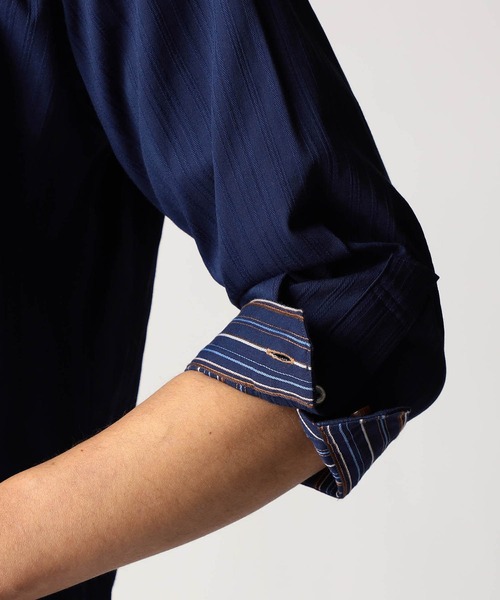 LE PHILスタンドカラー 7分袖シャツ ブルー NICOLE CLUB FOR MEN 