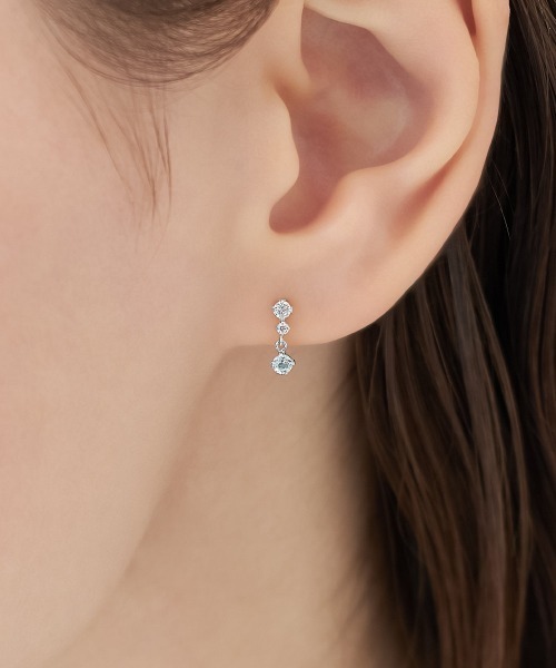 ピアス 「3月誕生石」K10ホワイトゴールド アクアマリン 3石 ピアス レディースの画像