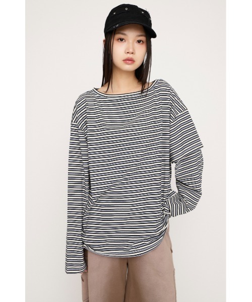 SLY ASYMMETRY BORDER L／S トップス SLY（スライ） tシャツ ASYMMETRY BORDER L/S TOPS アシンメトリー
