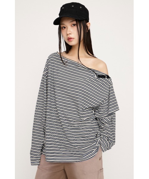 SLY（スライ） tシャツ ASYMMETRY BORDER L/S TOPS アシンメトリー