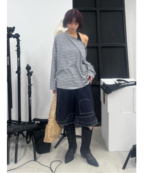 SLY ASYMMETRY BORDER L／S トップス SLY（スライ） tシャツ ASYMMETRY BORDER L/S TOPS アシンメトリー