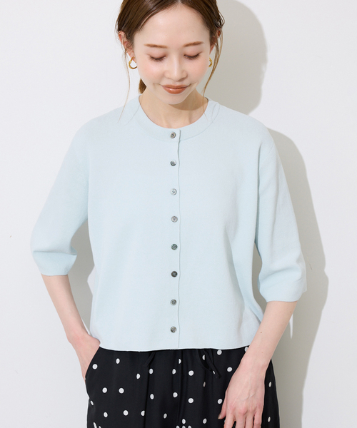 カーディガン 「WEB限定/遮熱/UVカット/追加」ハーフスリーブニットカーディガン レディースの画像