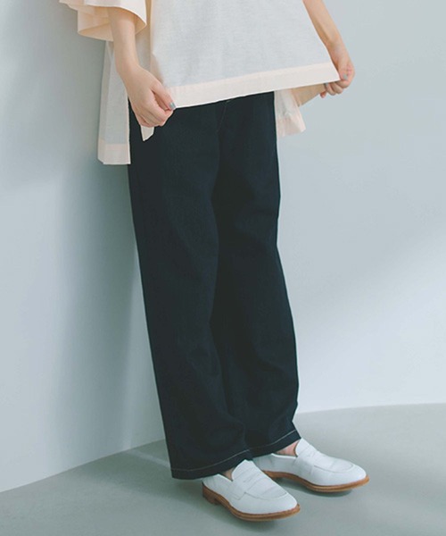 ジーンズ デニム デニムパンツ 「接触冷感」ひんやりイージーストレートパンツ「プチ・プラスサイズあり」 レディースの画像