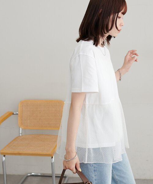 AD2020 20AW チュールギャザーベルトTシャツ 白 AD2020 20AW チュールギャザーベルトTシャツ 白 ギャザーチュール