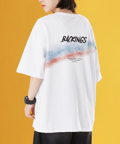 tシャツ 「HOOK」ベーシック虹柄バックプリント半袖TEE メンズ