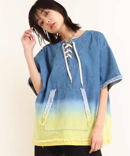 tシャツ B2624 ブリーチＡＮＤダイデニムＢＩＧ Ｔシャツ レディース