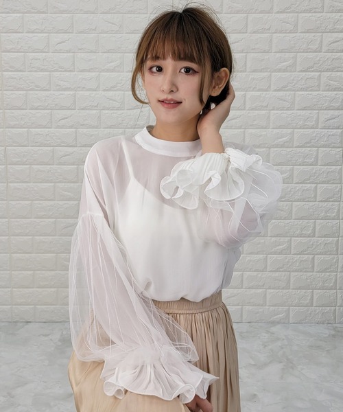 Lace Ladies ブラウス シャツ チュールボリュームスリーブ