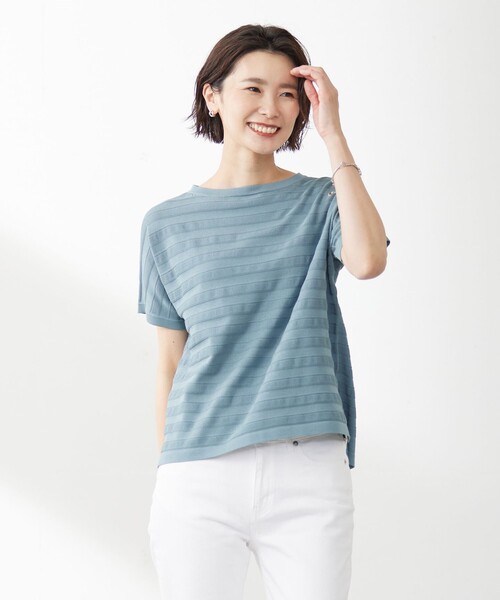 ニット セーター 「洗える・抗菌防臭」Pattern シャドーボーダー ニット Tシャツ レディース