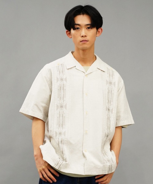 PENDLETON キューバシャツ 刺繍 ベージュ L PENDLETON（ペンドルトン） シャツ キューバシャツ 半袖シャツ 麻 DESI