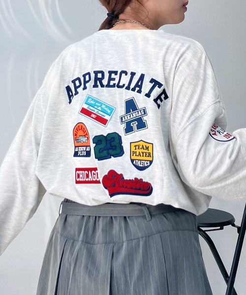 ワッペン刺繍カットソー AS KNOW AS（アズノゥアズ） tシャツ アソートワッペンロンT「UNISEX