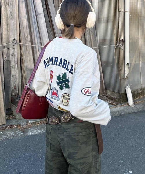 ワッペン刺繍カットソー 刺繍ワッペン&ネームTシャツ（WOMEN新着・Mademoiselle NON NON・WOMEN