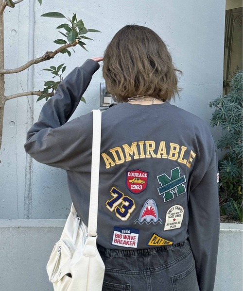 ワッペン刺繍カットソー 刺繍ワッペン&ネームTシャツ（WOMEN新着・Mademoiselle NON NON・WOMEN
