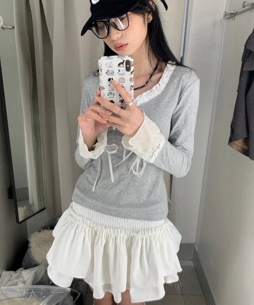 ALMO tシャツ フリル切替リボンカットソー(BQ) レディース : ZOZOTOWN