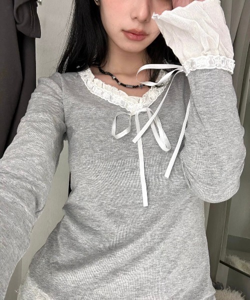 ALMO tシャツ フリル切替リボンカットソー(BQ) レディース : ZOZOTOWN