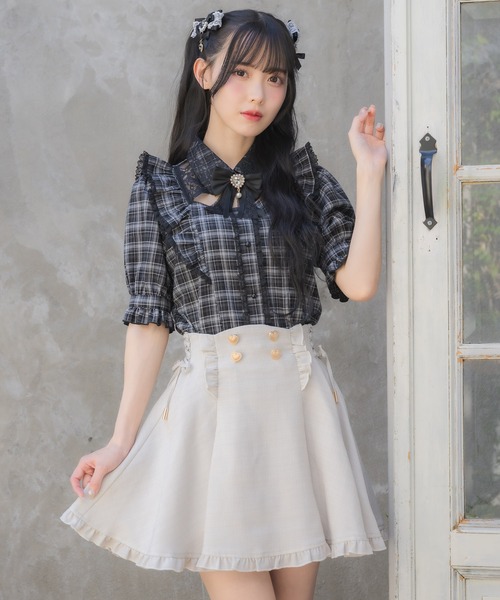 ブラウス シャツ ラッフルフリル配色ブラウス レディース ROJITA ブラウス シャツ ラッフルフリル配色ブラウス レディース