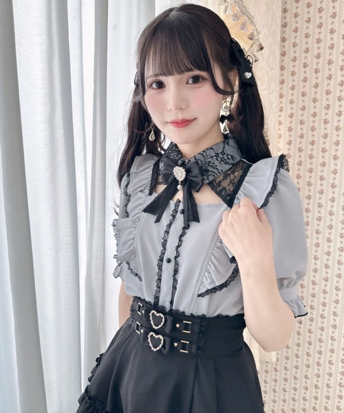ブラウス シャツ ラッフルフリル配色ブラウス レディース ROJITA ブラウス シャツ ラッフルフリル配色ブラウス レディース