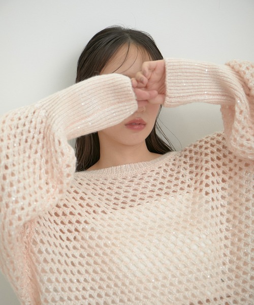 VIS（ビス） ニット セーター モヘアライクメッシュスパンコールニット