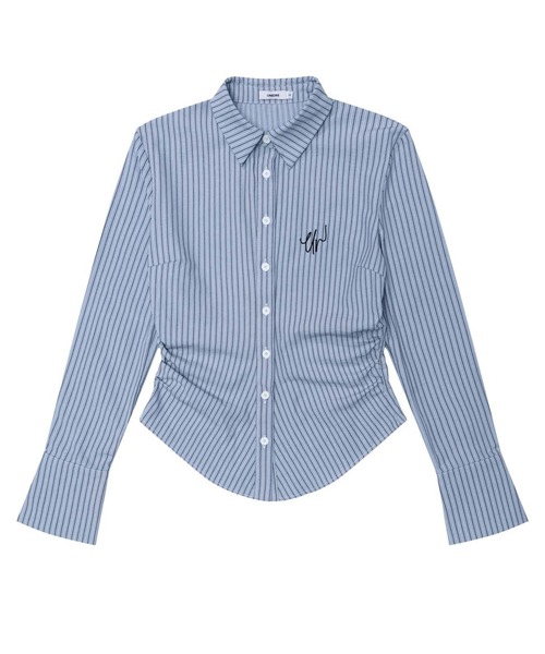 ブラウス シャツ stripe waist shirring shirt レディース