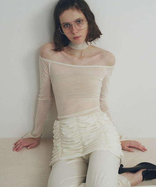 tシャツ Flocky Tulle Off-shoulder Bodysuit レディース