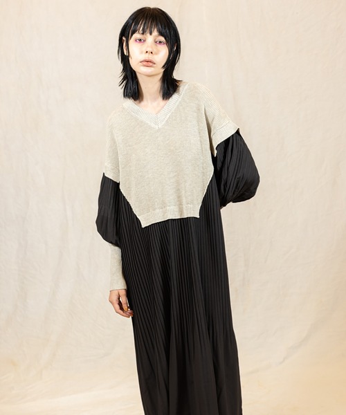 OSMOSIS ワンピース ニット切替プリーツワンピース : ZOZOTOWN