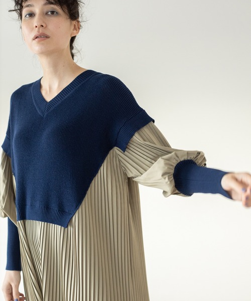 osmosis オズモーシス　ニット切替ワンピース OSMOSIS ワンピース ニット切替プリーツワンピース : ZOZOTOWN