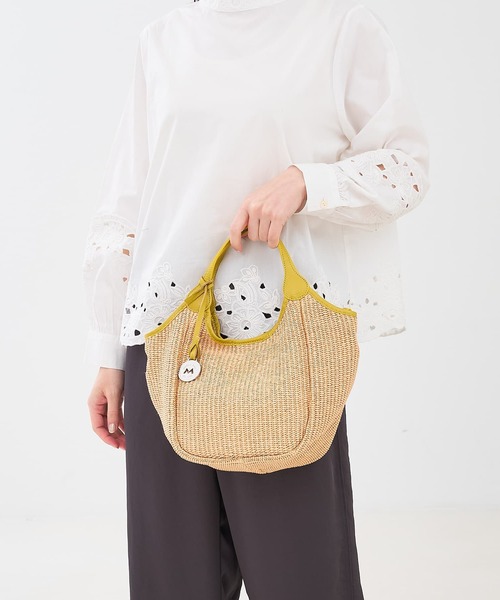 【美品】MARCO MASI　カゴトート　ラフィア×レザー　ベージュ　メッシュ MARCO MASI かごバッグ カゴバッグ 「MARCO MASI」別注 レザー