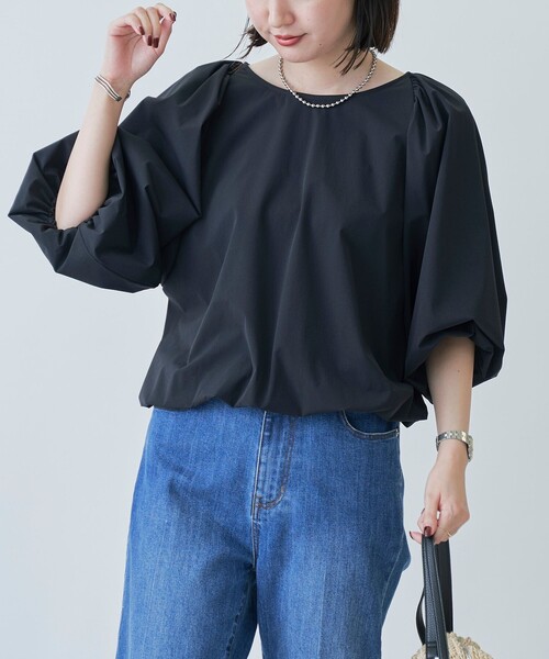 ブラウス シャツ 「はっ水//防しわ/ストレッチ/接触冷感」ボーダレス バルーン ブラウス レディース