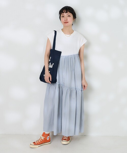 FREAK'S STORE ワンピース 裾ストライプ フリルワンピース/異 FREAK'S STORE ワンピース 裾ストライプ フリルワンピース/異
