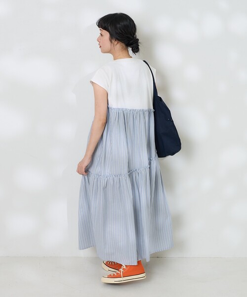 ABITOKYO ワンピース 異素材ドッキングストライプワンピース