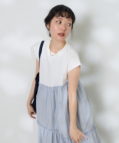 FREAK'S STORE ワンピース 裾ストライプ フリルワンピース/異 FREAK'S STORE ワンピース 裾ストライプ フリルワンピース/異