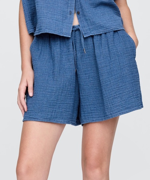 GAP パンツ クリンクルガーゼ デニム イージーショートパンツ