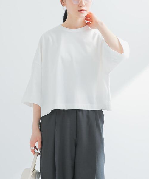 Drawer オーバーサイズコットンカットソー tシャツ オーバーサイズ カットオフ ショートスリーブ カットソー