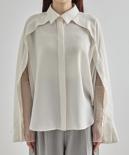 UNITED TOKYO ブラウス シャツ Cape Detail Sheer Over Shirt