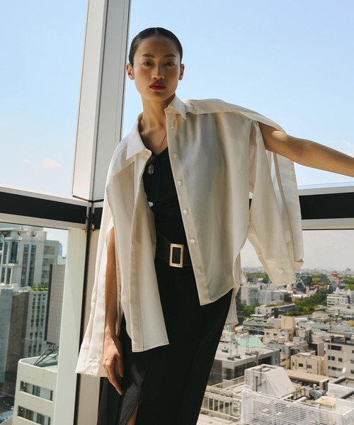 ブラウス シャツ Cape Detail Sheer Over Shirt｜ウォッシャブル/防シワ/冷房対策/夏服 レディース