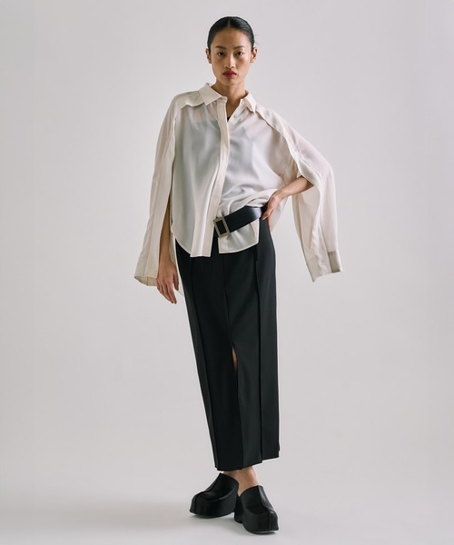 ブラウス シャツ Cape Detail Sheer Over Shirt｜ウォッシャブル/防シワ/冷房対策/夏服 レディース Cape Detail Sheer Over Shirt｜ウォッシャブル/防シワ/冷房対策