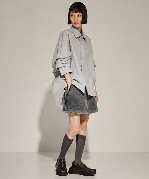 良品 Maison MIHARA YASUHIRO メゾンミハラヤスヒロ STUDIOUS別注 ロールアップスリーブシャツ K14SH423 サイズF グレー レディース 古着 中古 USED MIHARAYASUHIRO - 良品 Maison MIHARA YASUHIRO メゾンミハラヤスヒロ