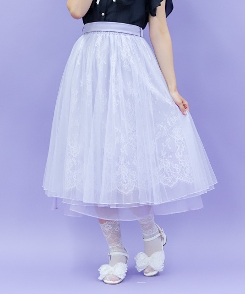 【axes femme】ライトブルー レーススカート　未使用品 axes femme POETIQUE スカート レース×チュールスカート