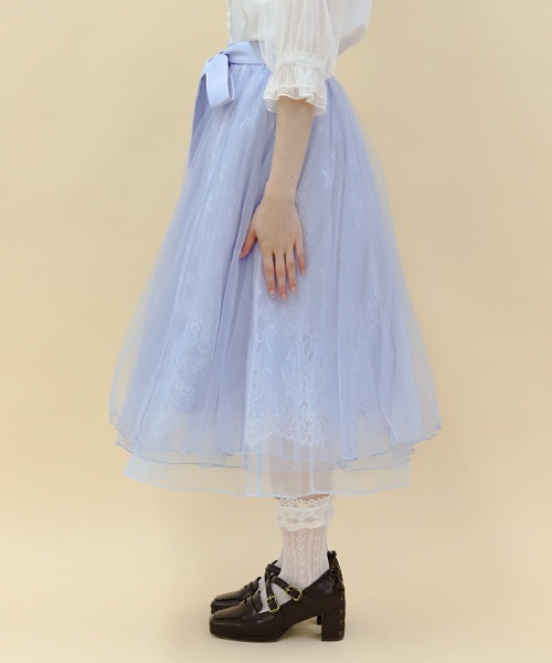 【axes femme】ライトブルー レーススカート　未使用品 axes femme POETIQUE スカート レース×チュールスカート