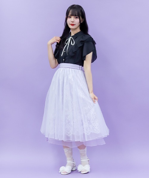 【axes femme】ライトブルー レーススカート　未使用品 axes femme POETIQUE スカート レース×チュールスカート