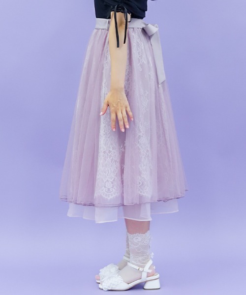 【axes femme】ライトブルー レーススカート　未使用品 axes femme（アクシーズファム）の「紫陽花プリントレース